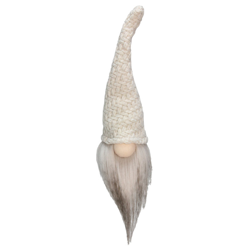 Décoration de Noël 7,5 po tête de gnome blanche et grise avec chapeau au crochet