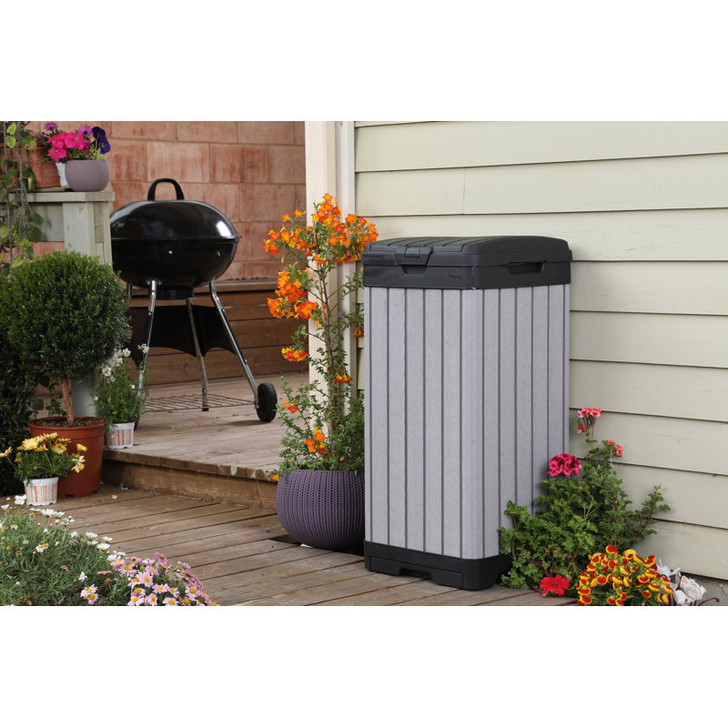 Gray Heavy Duty Plastic Outdoor Trash Can with Double Lid