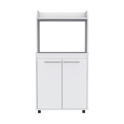 Kitchen Cart Totti, Double Door Cabinet, One Open Shelf, Two Interior Shelves, White Finish