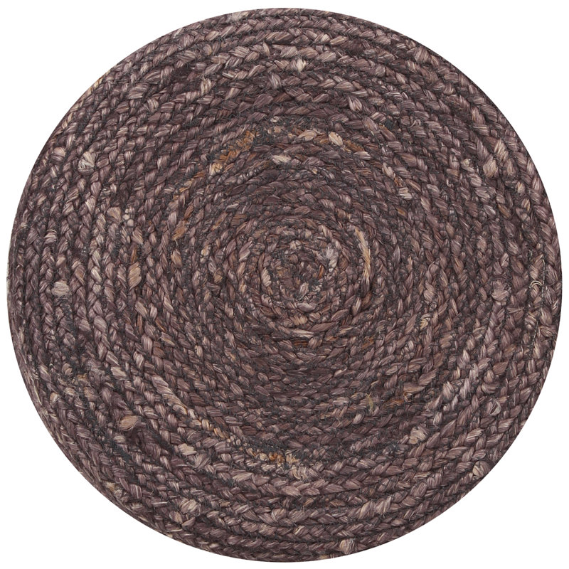 Tabouret rond rembourré en jute fabriqué à la main Kilim, Mauve foncé, Mauve foncé