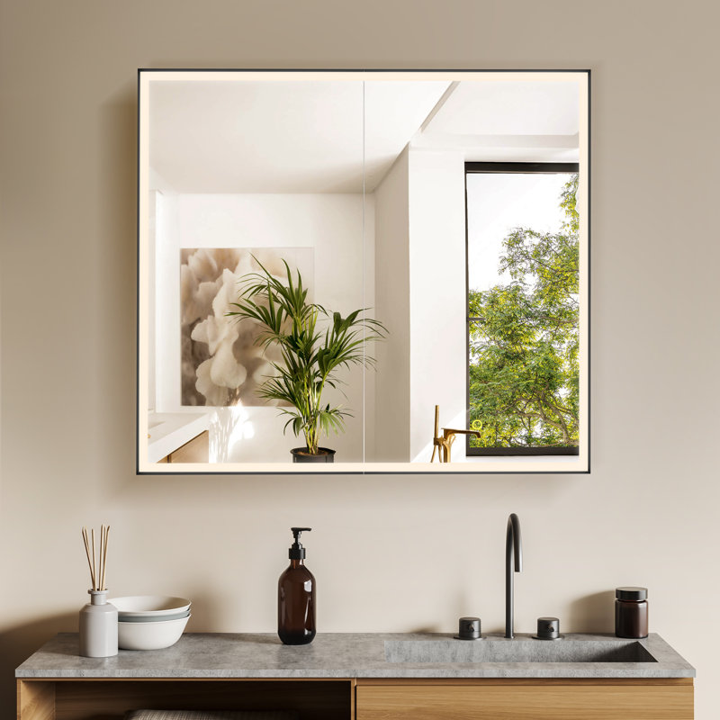 Armoire à pharmacie avec miroir en aluminium noir Atyana, H 32 po x l 36 po x P 5 po