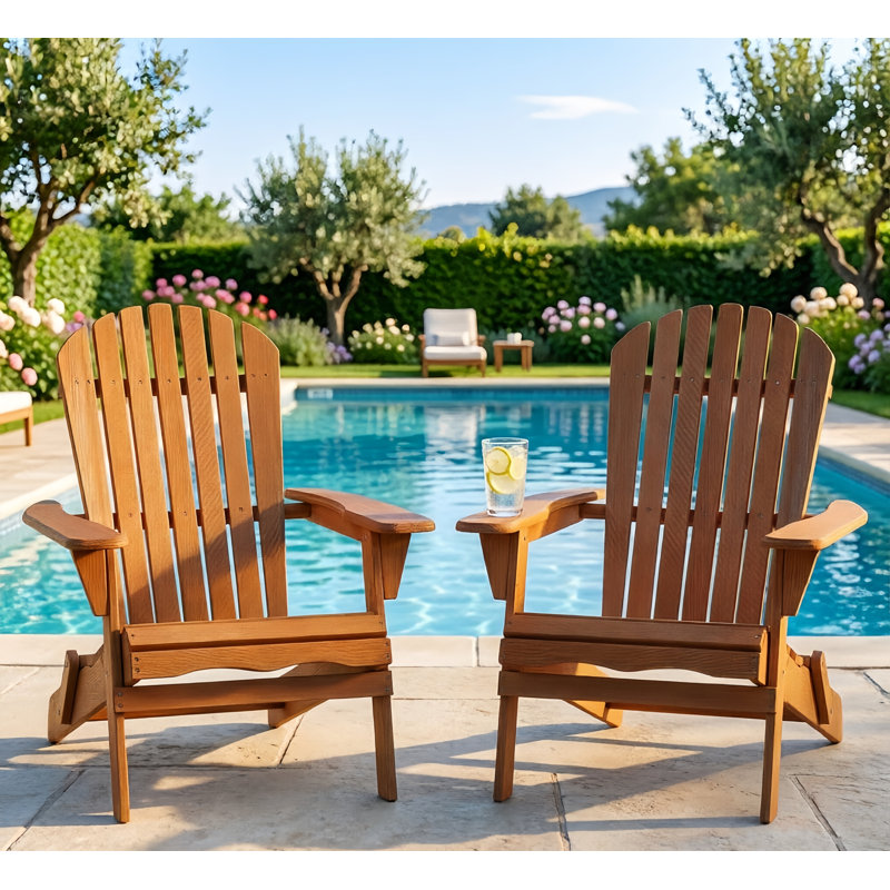 Wooden Folding Adirondack Chair (2-Pack),For Garden, Lawn, Backyard, Light Brown
