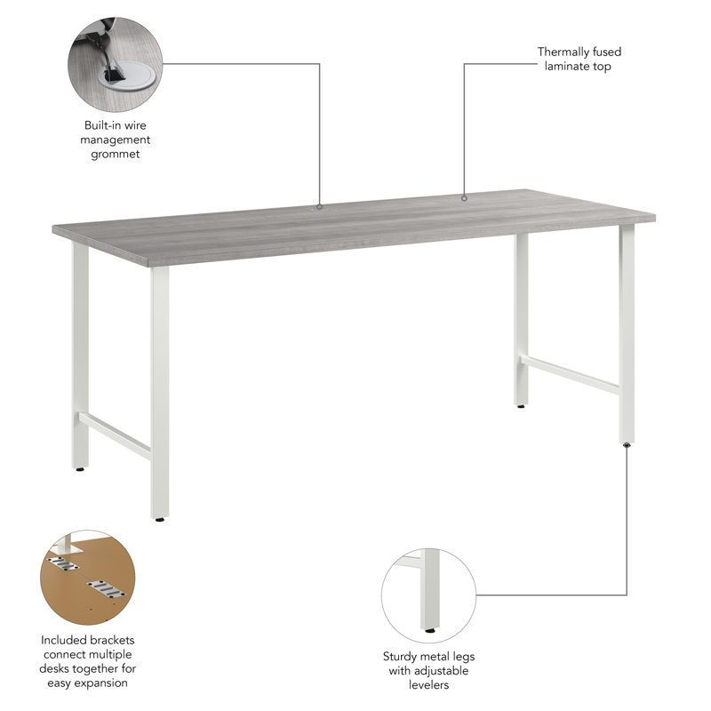 Bureau Hustle, Gris platine / blanc, H 30,07 po x l 59,44 po x P 29,37 po