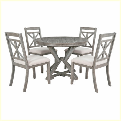 Ensemble de table de salle à manger 5 pièces Retro avec table ronde extensible et 4 chaises rembourrées