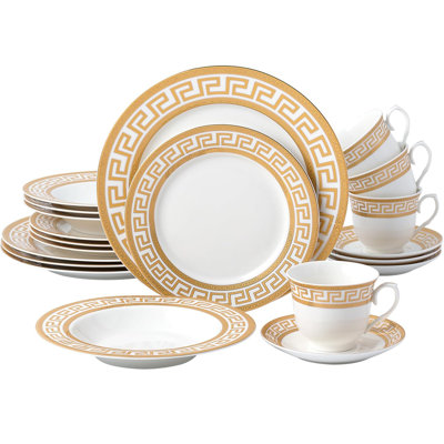 20-piece Greek Key Porcelain Dinnerware Set, Service For 4 Person