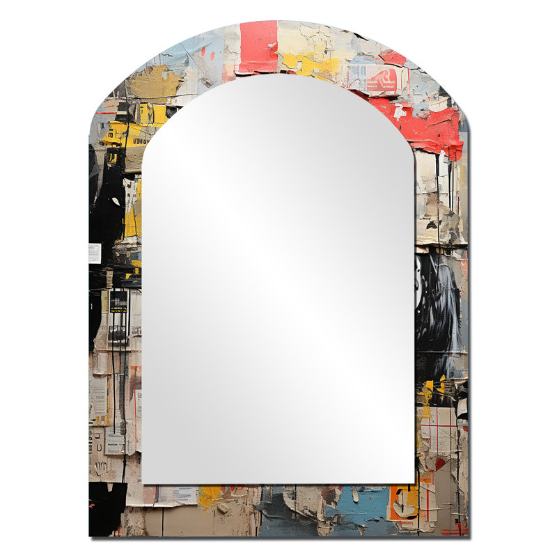 Urban Collage III - miroir mural décoratif à arc abstrait, miroir asymétrique moderne, 34 po x 25 po