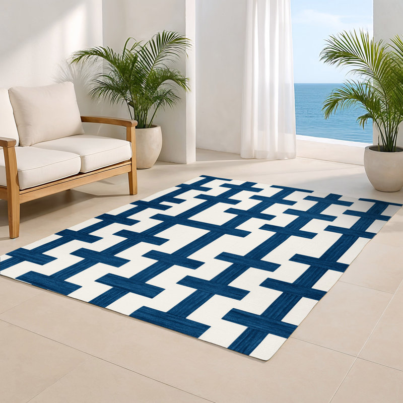 Tapis intérieur / extérieur blanc à carreaux, Rectangle 4pi x 6 pi