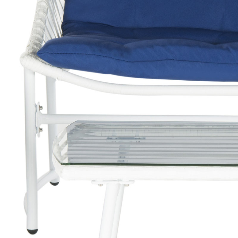 Larose Wicker 4 - Person Patio Conversation Set with Cushions, Navy, White