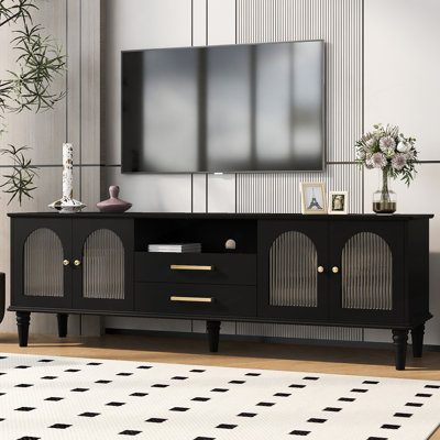 68.9'' Retro TV Stand For Tvs Up To 75 Inches, Entertainment Center Media Console With Fluted Glass Doors And Five Solid Wood Legs For Living Room