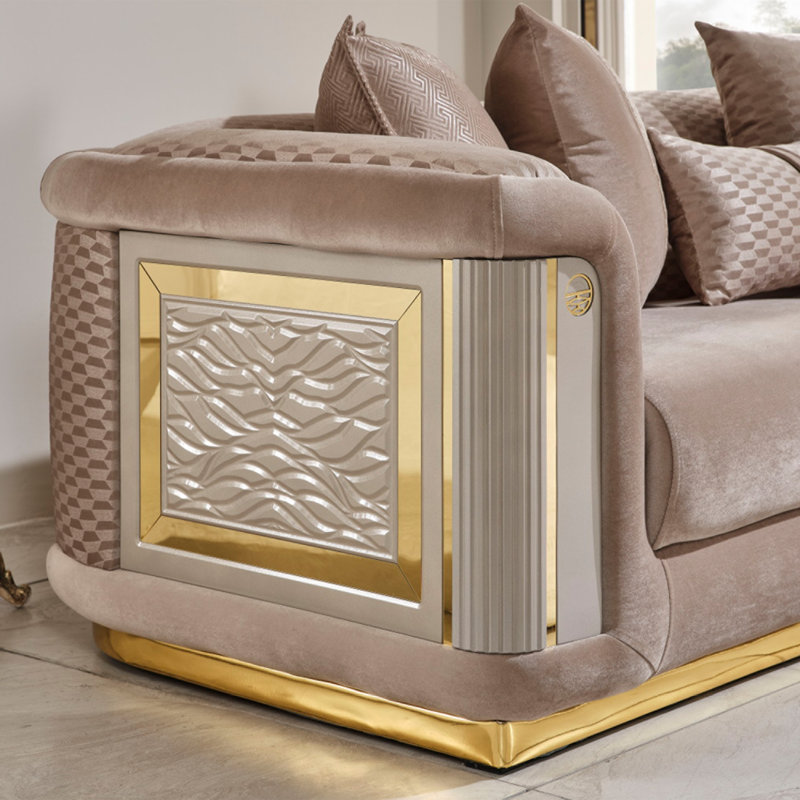 Ensemble de salon en velours 3 pièces Eudes, Velours beige