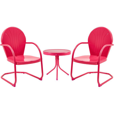 Outdoor Bistro Set, 3 Pieces Retro Metal Porch Furniture Set, All-Weather Patio Bistro Set, 2 C-Spring Metal Chairs And Round Side Table For Porch, Garden, Lawn And Balcony