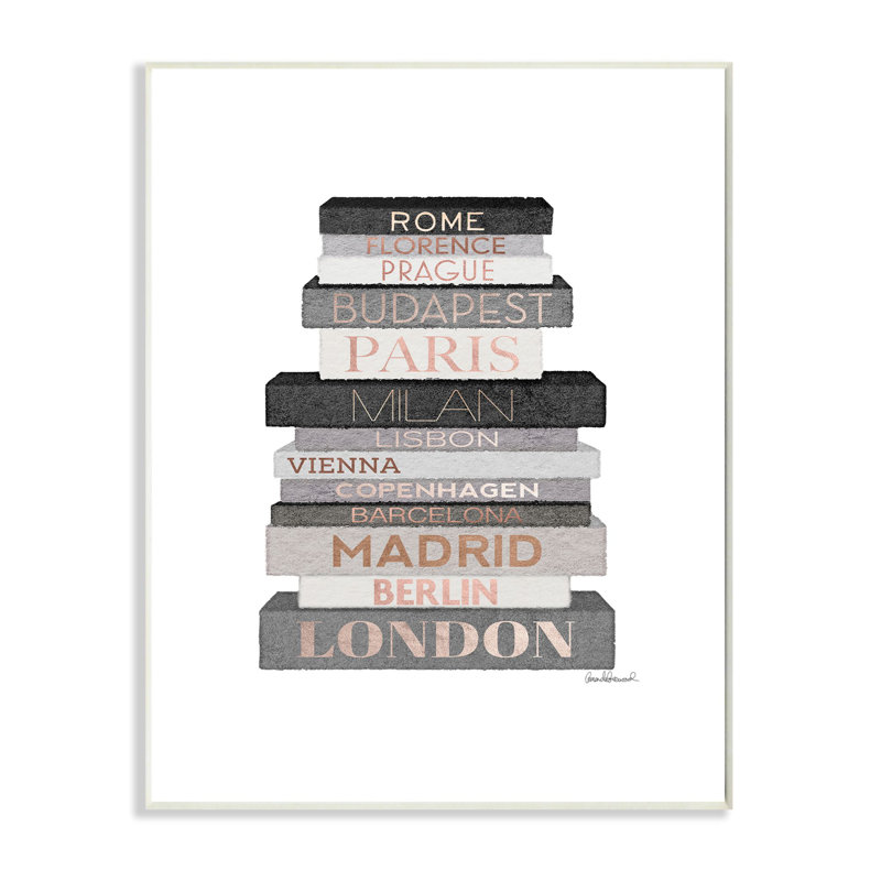 « mode motif gris noir bookstack », impression, Plaque de bois, H 19 po x l 13 po