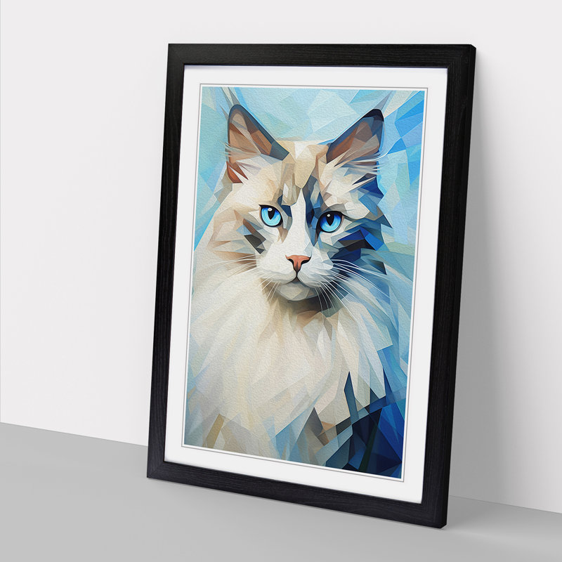 XYZ-FRM-V1223-5366 Ragdoll Cat Cubism No.2 - Single Picture Frame Print on Wood, Black, 46cm H x 34cm W x 2cm D