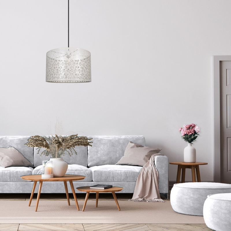 Marrakech Designed Pendant Light Shade with Floral Decoration, Cream, 19cm H x 29cm W x 29cm D