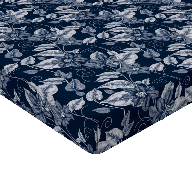Drap-housse Ambesonne, Blanc, bleu marine / floral, Drap-housse simple TG