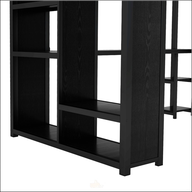 Structure de lit mezzanine grand format avec garde-robe intégrée, Noir, Grand lit