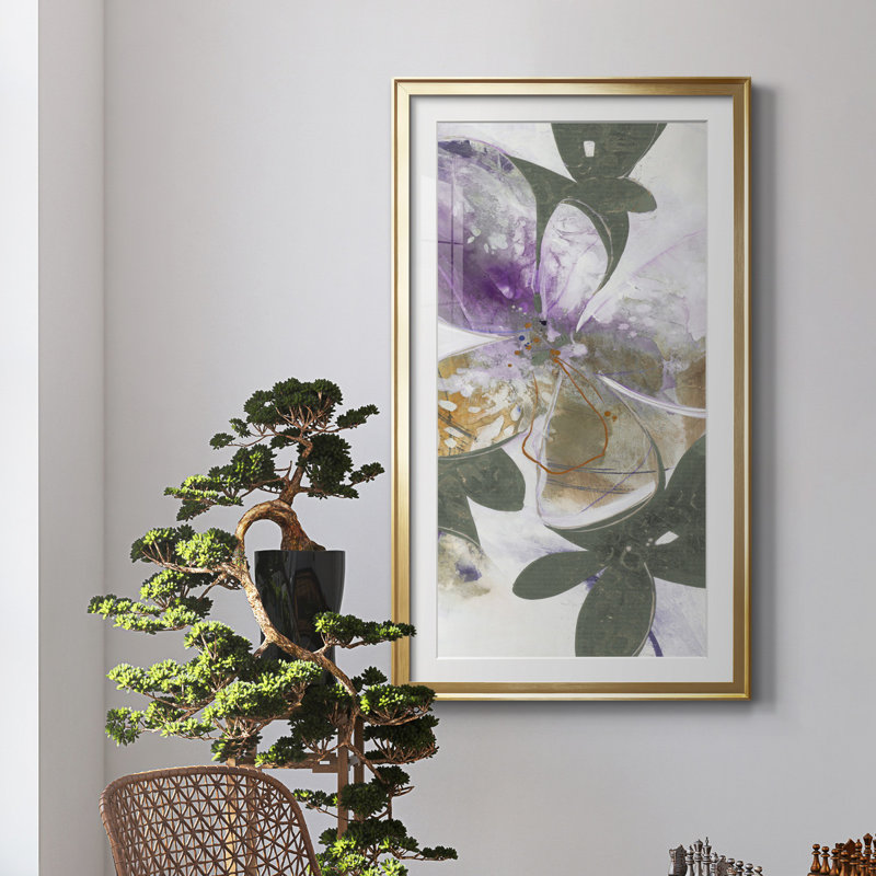 Jazzy Petals V6 - Reproduction d'art, H 22,5 po x l 42,5 po x P 1,5 po, Papier encadré doré, Blanc