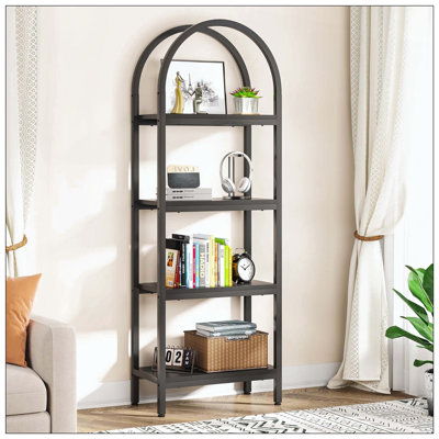 4-Tier Industrial Black Arched Open Bookshelf