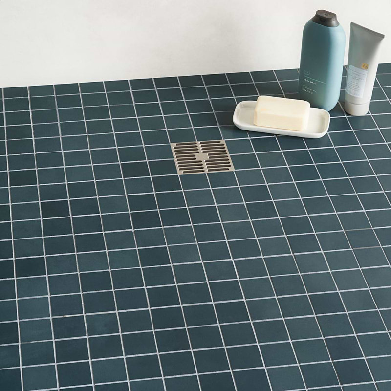Clay 12x12 Matte Concrete Look Porcelain Mosaic Tile, Karma Blue
