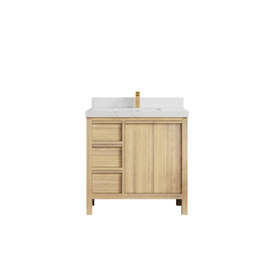 Chêne blanc Elizabeth X P 22 po Meuble-lavabo central D Quartz
