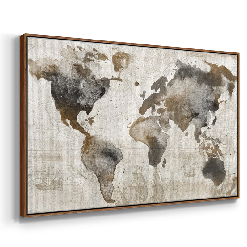 Carte antique encadrée sur toile, H 17 po x l 25 po x P 2 po, Noyer
