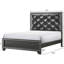 Grand lit avec tête de lit haute et chatoyante gris foncé, revêtement, panneau de chambre à coucher de style contemporain