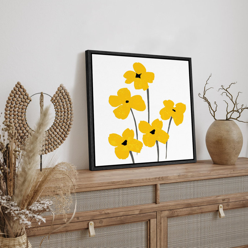 Yellow Daisy Group, reproduction d'art sur toile encadrée, H 16 po x l 16 po, Toile noire