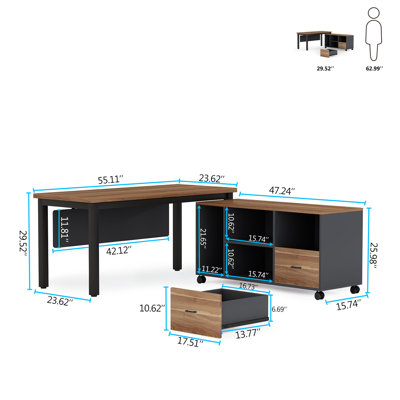 Latitude Run® L-shape Executive Desk With Storage Cabinet & Reviews 