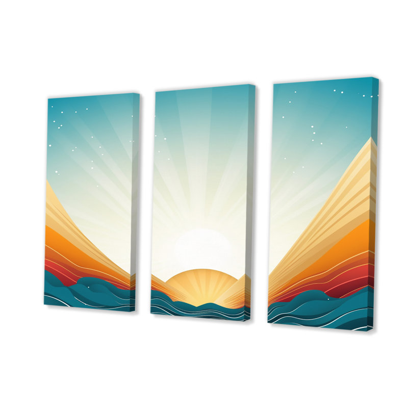 Ensemble de décorations murales géométriques modernes "Bold Graphic Sunset" en bleu sarcelle et orange