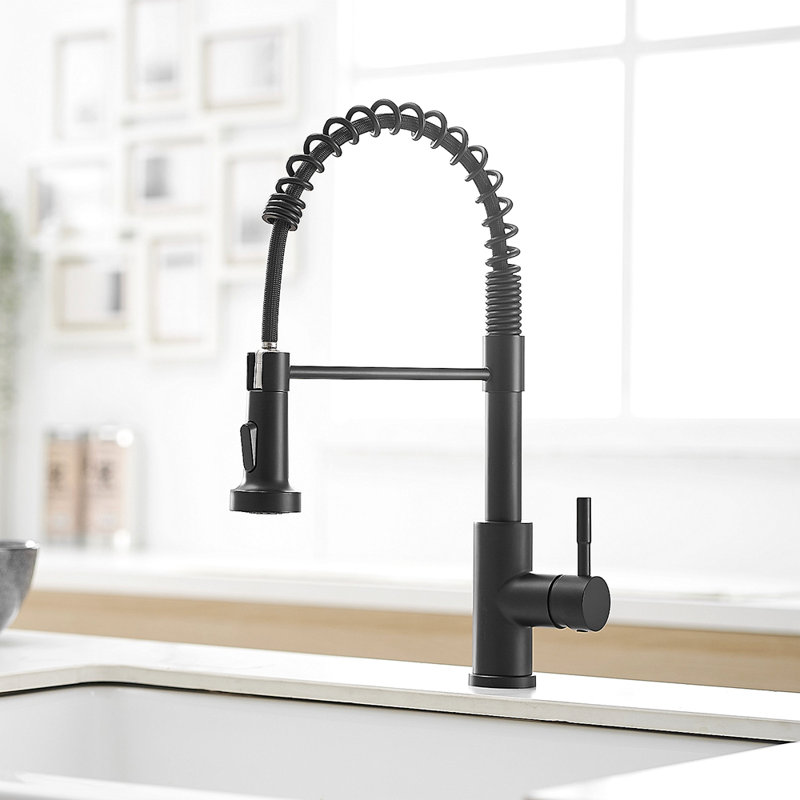 Kitchen Faucet With Pull Down Sprayer Black Stainless Steel Single Handle Pull Out Spring Sink Faucets