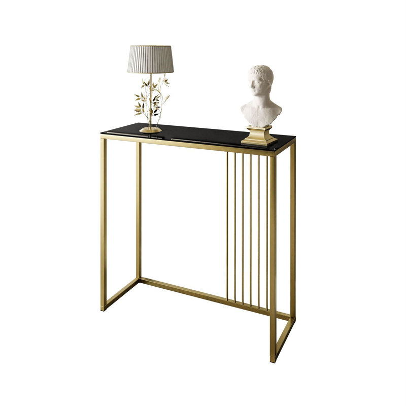 Ridgewood 100cm Glass Top Console Table, Black, Gold