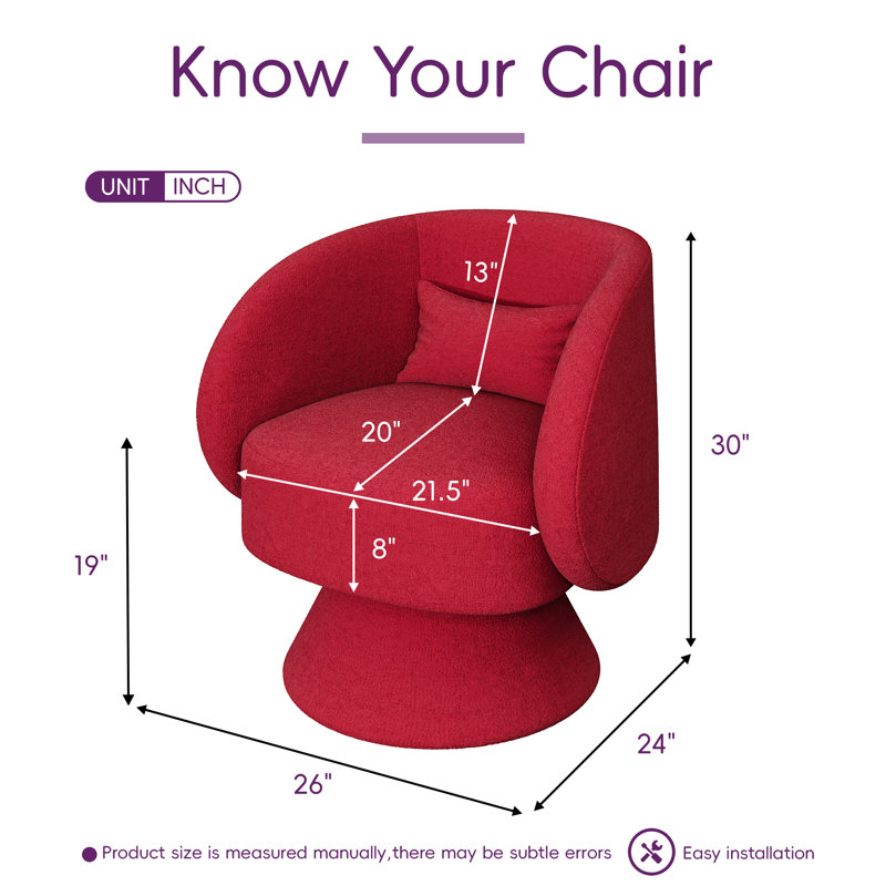 Fauteuil demi-tonneau pivotant rembourré (ensemble de 2), Peluche rouge