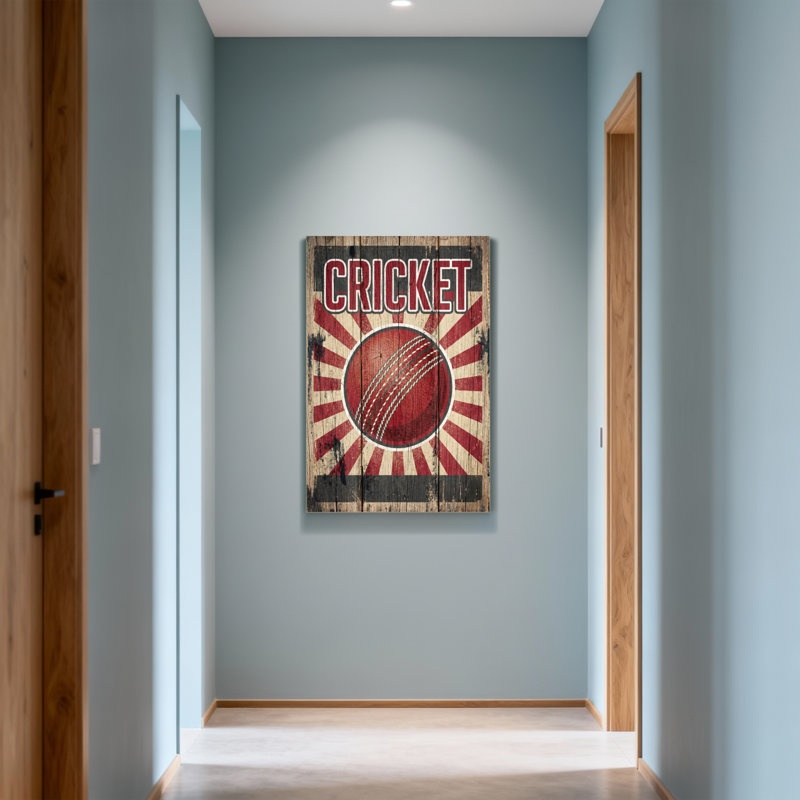 Bain et buanderie, balle de cricket, soleil, texture de bois, H 36 po x l 24 po