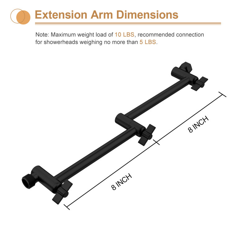 Extension de bras de douche réglable 16 po noir mat