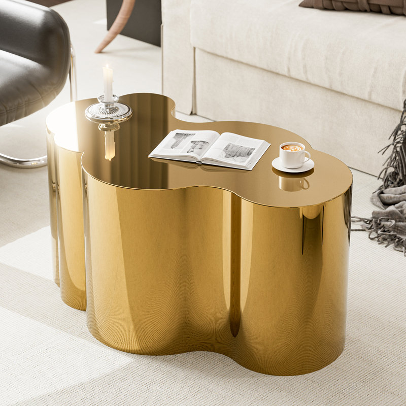 Modern Gold Stainless Coffee Table, Small Cloud Fashion Design，No Installation, 15.7" H x 31.4" W x 19.6" D