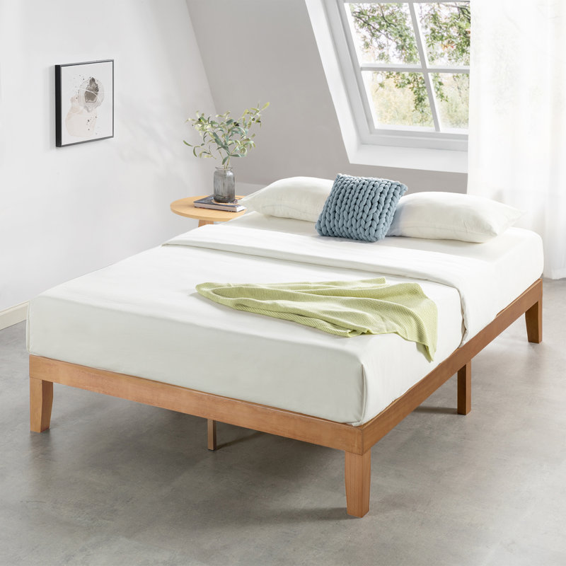 Lit plateforme en bois massif Harlow, Double, Naturel