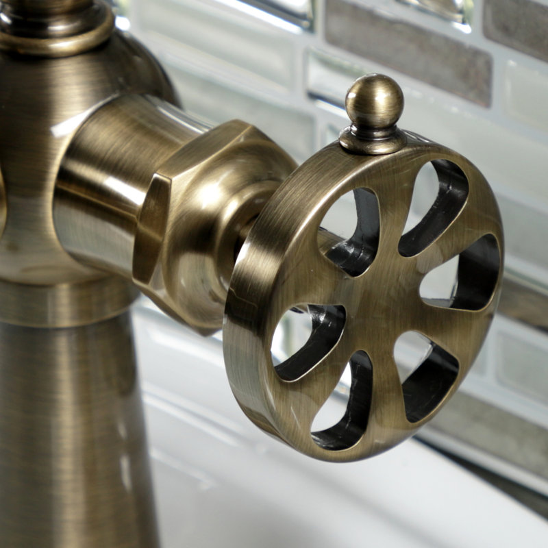 Kingston Brass Belknap Single-Handle 1-Hole Deck Mount Bathroom Faucet with Push Pop-Up and Deck Plate, Antique Brass 2