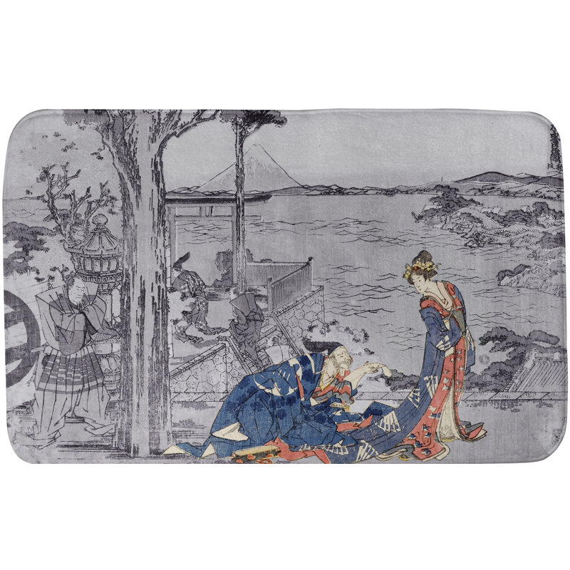 Tapis pour salle de bain Hague, L 19 po x L 26 po, Bleu/rouge/gris