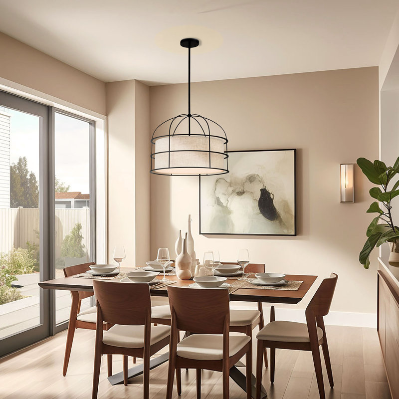 Latitude Run Gateway With Oatmeal Linen Pendant Light, Coal