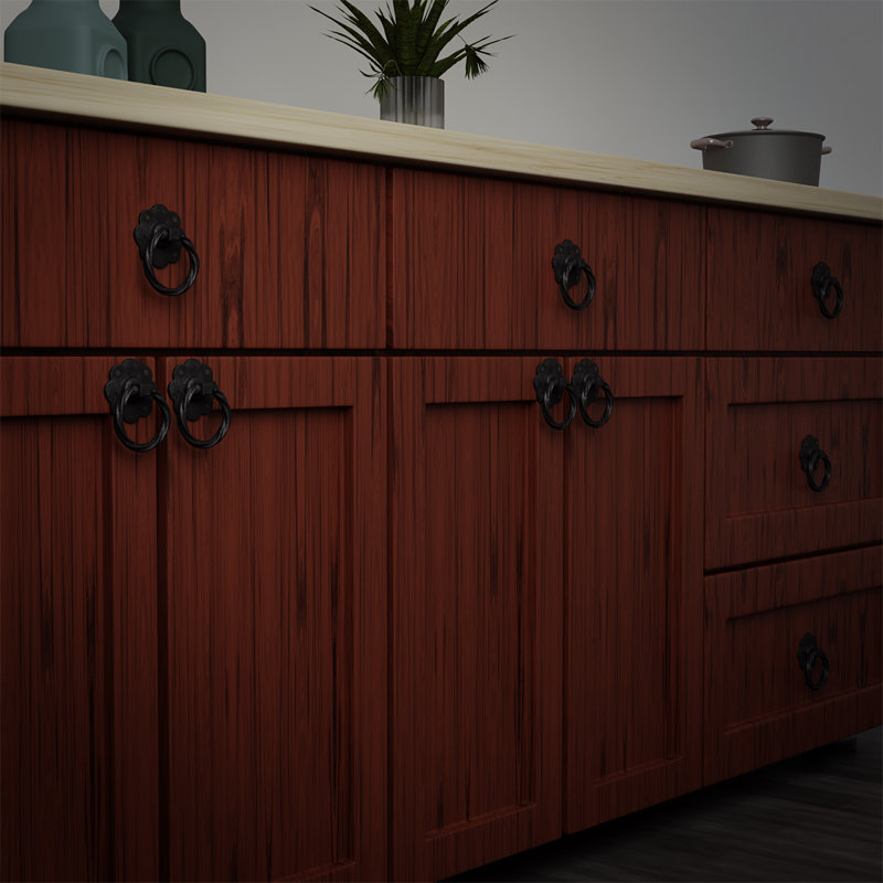 Black Wrought Iron Ring Cabinet Pulls Flower Style Drawer Pulls Rust Resistant