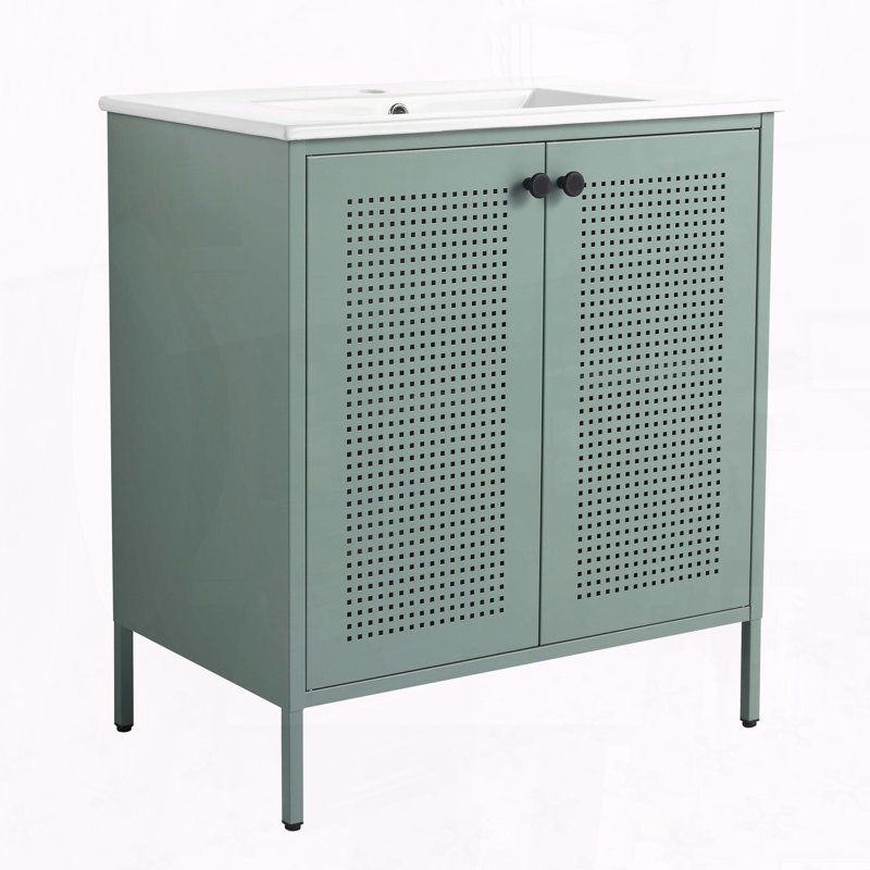 30" Freestanding Bathroom Vanity with Ceramic Sink – Cold Rolled Steel