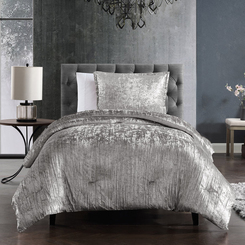 Charcoal Twin Velvet Comforter Set with Sham