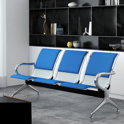 Kinfant 3-Seat PU Leather Waiting Room Bench – Reception Chair for Office, Hospital, Bank, Salon, Airport, Blue