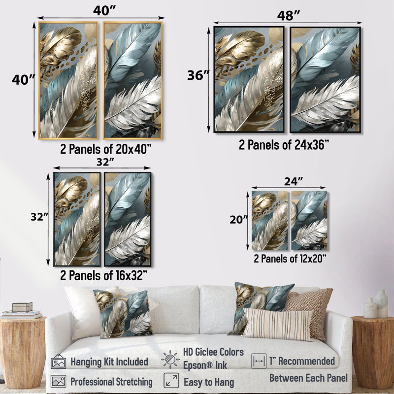 Plumes dorées dorées surdimensionnées IV - Glam Feather, Impression encadrée flottante, 36'' H x 48'' W, Black