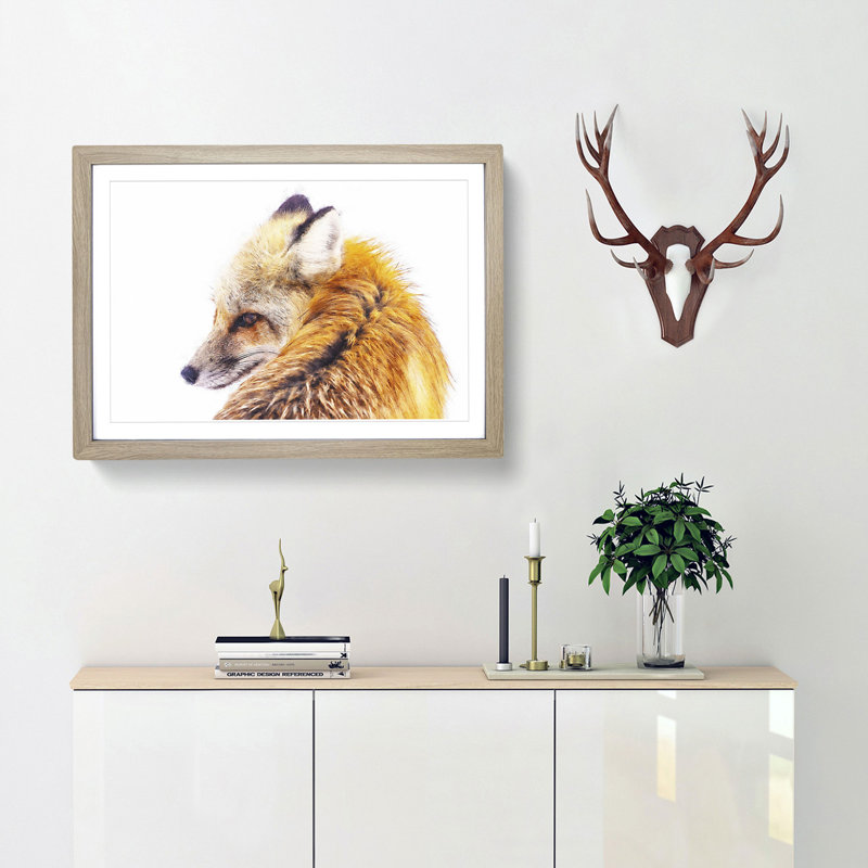 Red Fox in Winter - Framed Print, 33cm H x 45cm W x 2cm D, Oak Framed