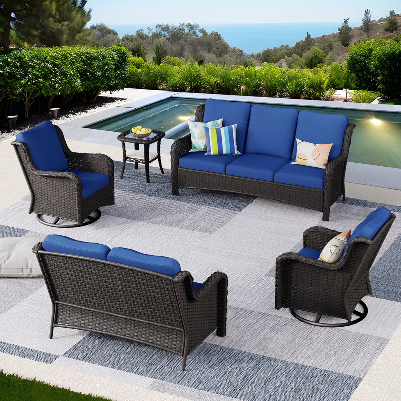Ilkeston 7 - Person Outdoor Seating Group with Cushions, Navy, Brown