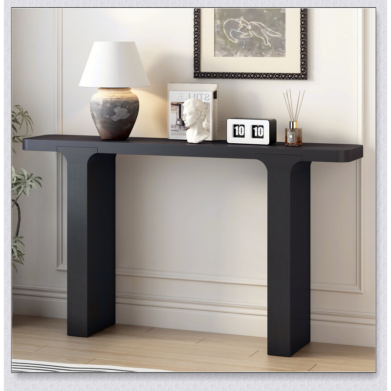 Élégante table d'entrée en placage d'acacia, parfaite pour la présentation et le rangement dans les entrées, les couloirs et les salons