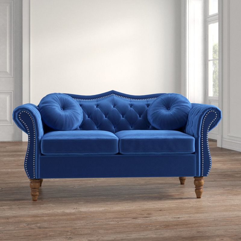 Evianna 79.5'' Velvet Sofa, Blue, 30.12'' H X 65.5'' W X 34'' D
