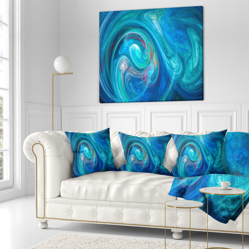 Texture abstraite fractale bleu foncé - coussin imprimé abstrait, 16 po x 1 po, Coussin décoratif