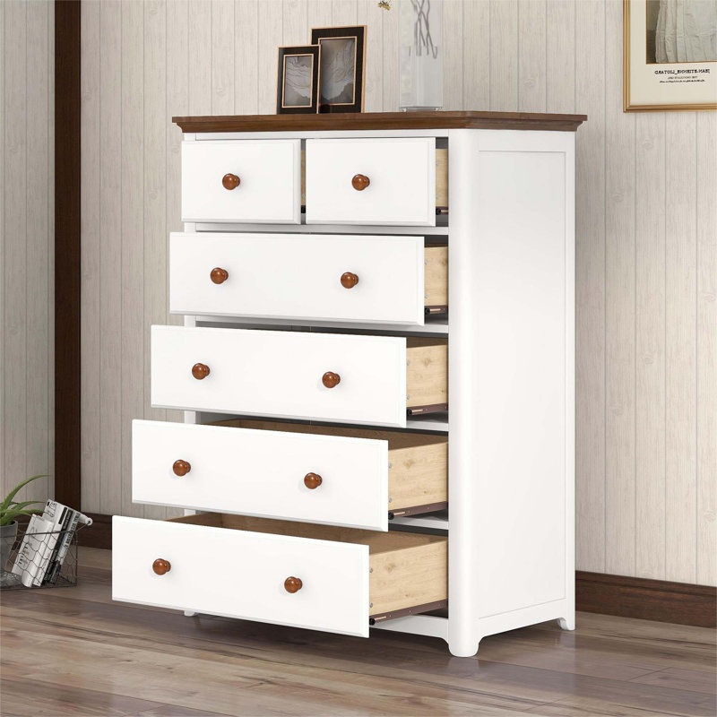 Commode en bois rustique avec 6 tiroirs, armoire de rangement pour chambre à coucher